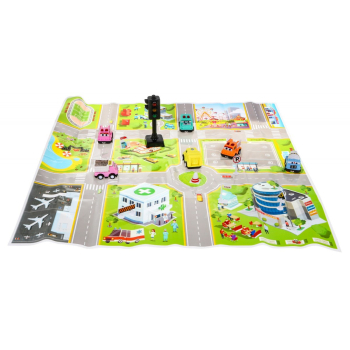 Zestaw 6 autek z matą dla dzieci 3+ Interaktywny sygnalizator świetlny + Mata miasta